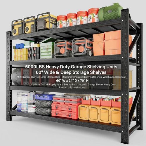 5000 lbs heavy duty garage shelving unit, 60 inch wide metal shelves, industrial storage rack