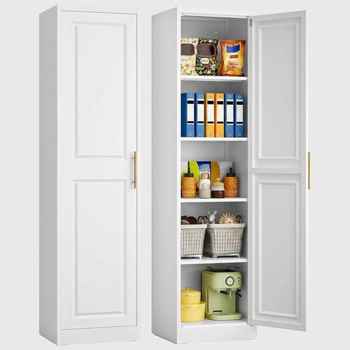 SISESOL 71 inch tall narrow storage cabinet, white metal, single door, 5 shelves for bathroom and kitchen