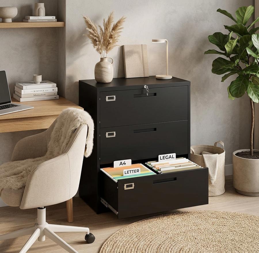 SISESOL 3 drawer lateral file cabinet in a professional office