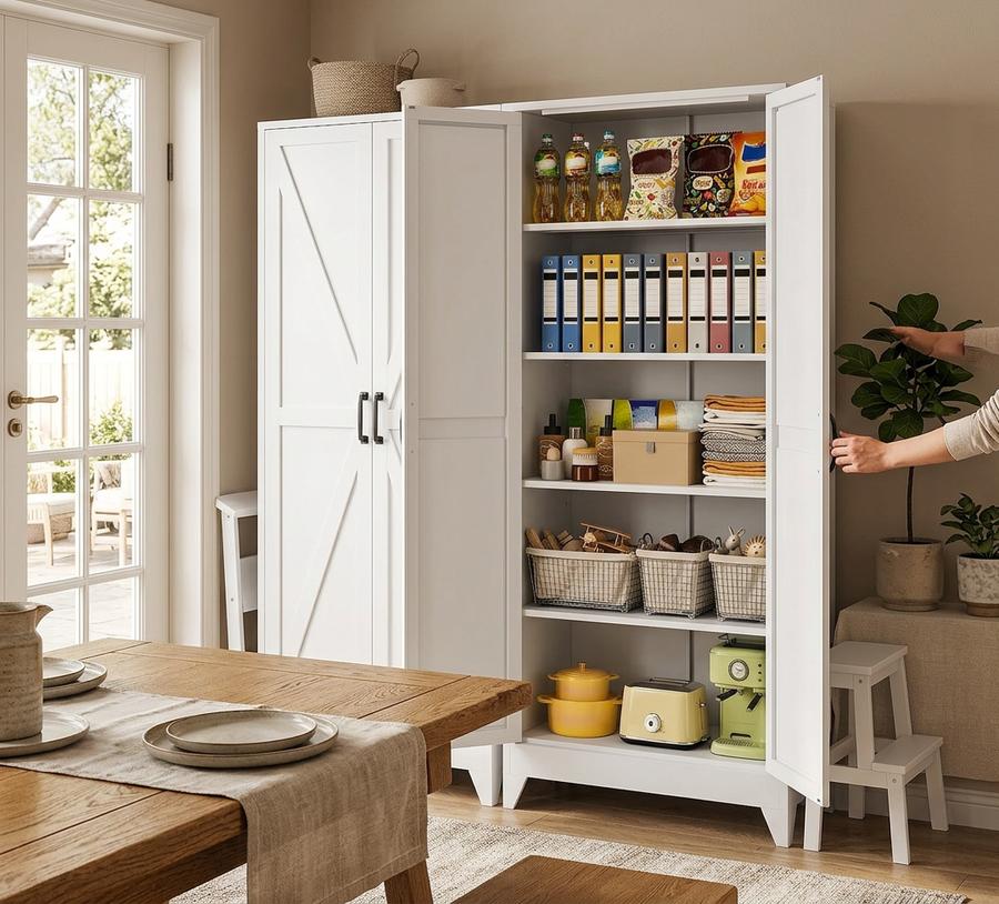SISESOL 75 inch pantry cabinet in a modern kitchen setting