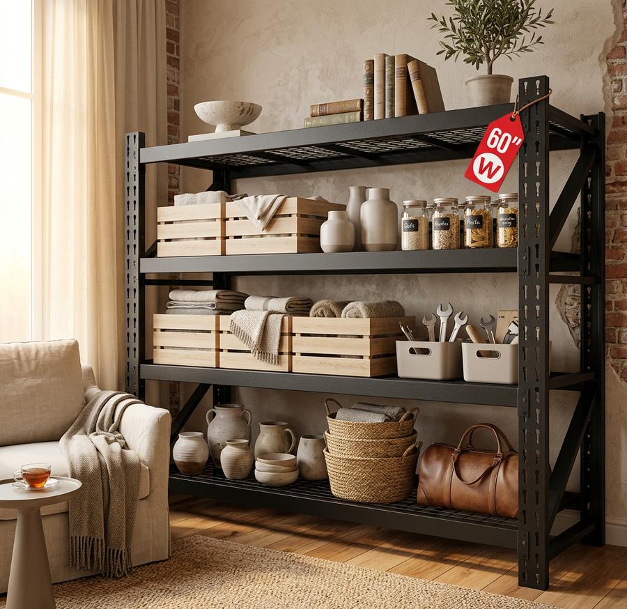 SISESOL heavy duty shelving unit in a warehouse basement